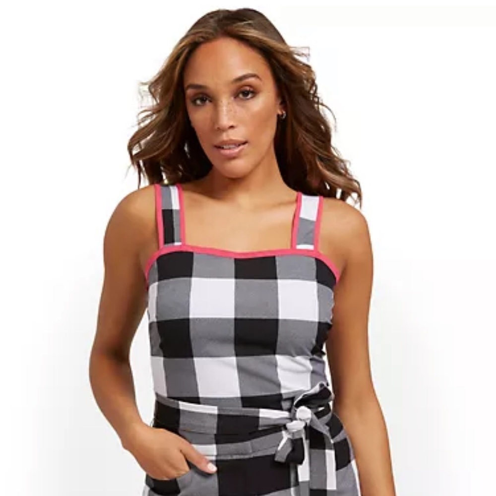 New York & Company Plaid Colorblock Sleeveless Crop Top square neck Medium NWT